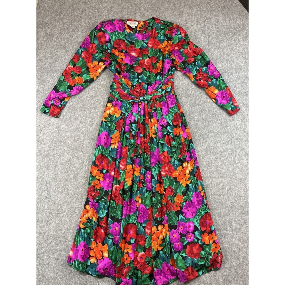 Vintage Talbots Maggy London 100% Silk Dress Size 8 Colorful Floral‎